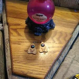 Ouija board earrings. Made of wood and plastic. multicolored